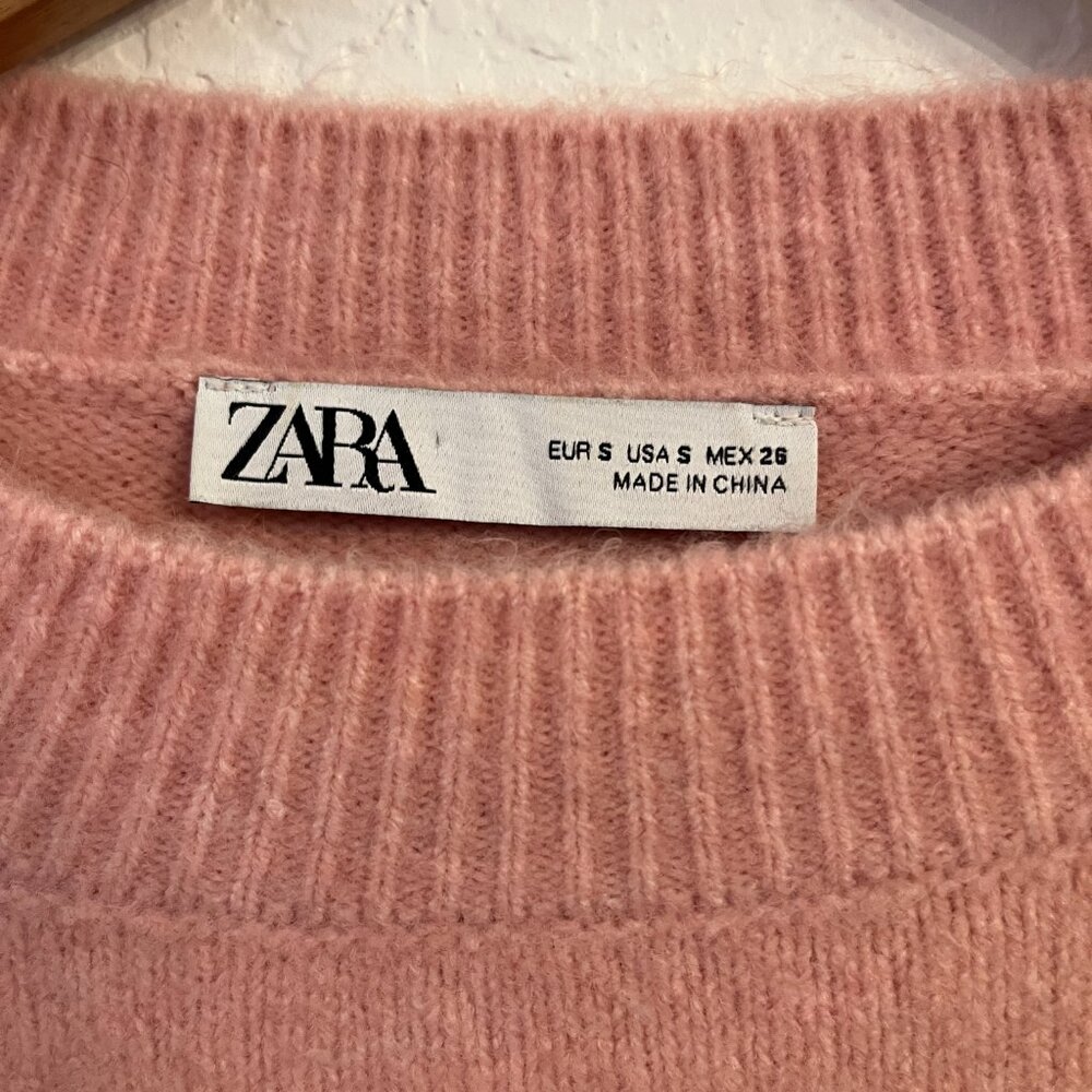 Zara Baby Pink Overized Chunky Crewneck Sweater S Wool Blend - Picture 3 of 7